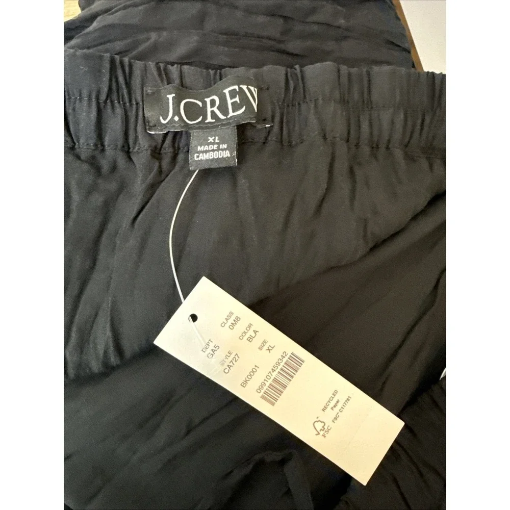 J Crew Women Midi Skirt Size XL Black Crinkled Drawstring Elastic Lined Vent NWT